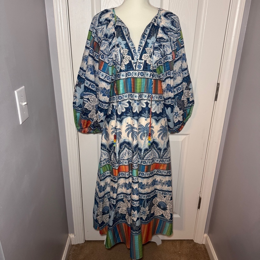 NWT Farm Rio Blue Palms Midi Dress